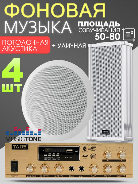 MusicTone OMT04 Потолочные колонки в комплекте с уличной колонкой