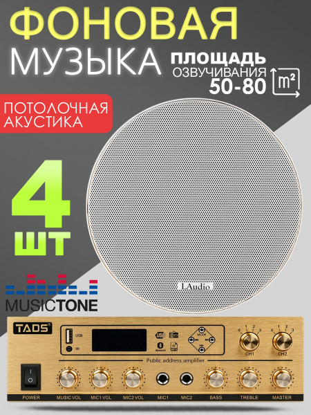 MusicTone MT09 - Колонки потолочные с усилителем для фоновой музыки