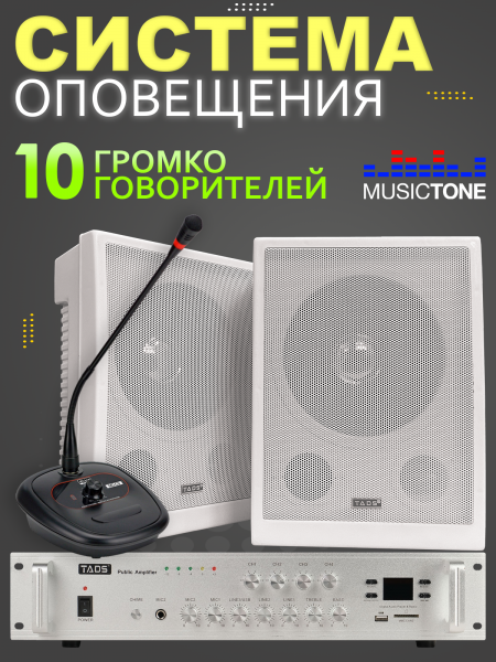 Система оповещения и музыкальной трансляции с микрофоном MusicTone AMT100