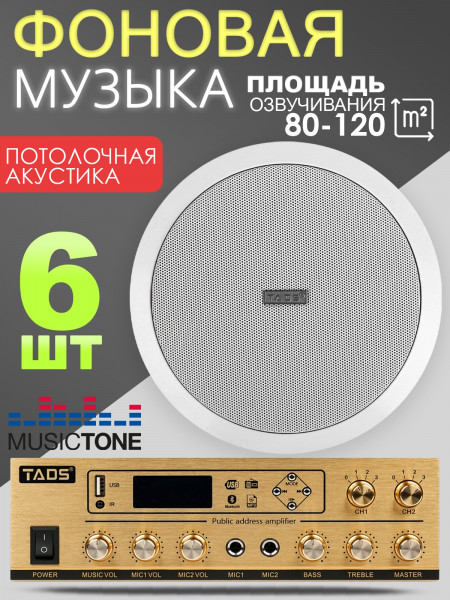 MusicTone MT07-6 Потолочная акустическая система 6 шт в комплекте с усилителем