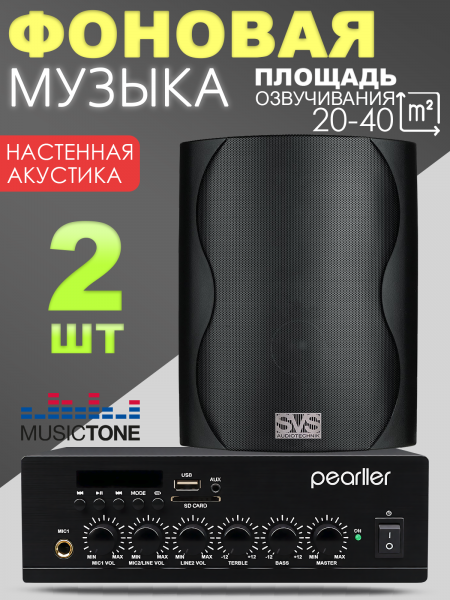 MusicTone MT20 - Акустика для кафе, комплект колонок с усилителем